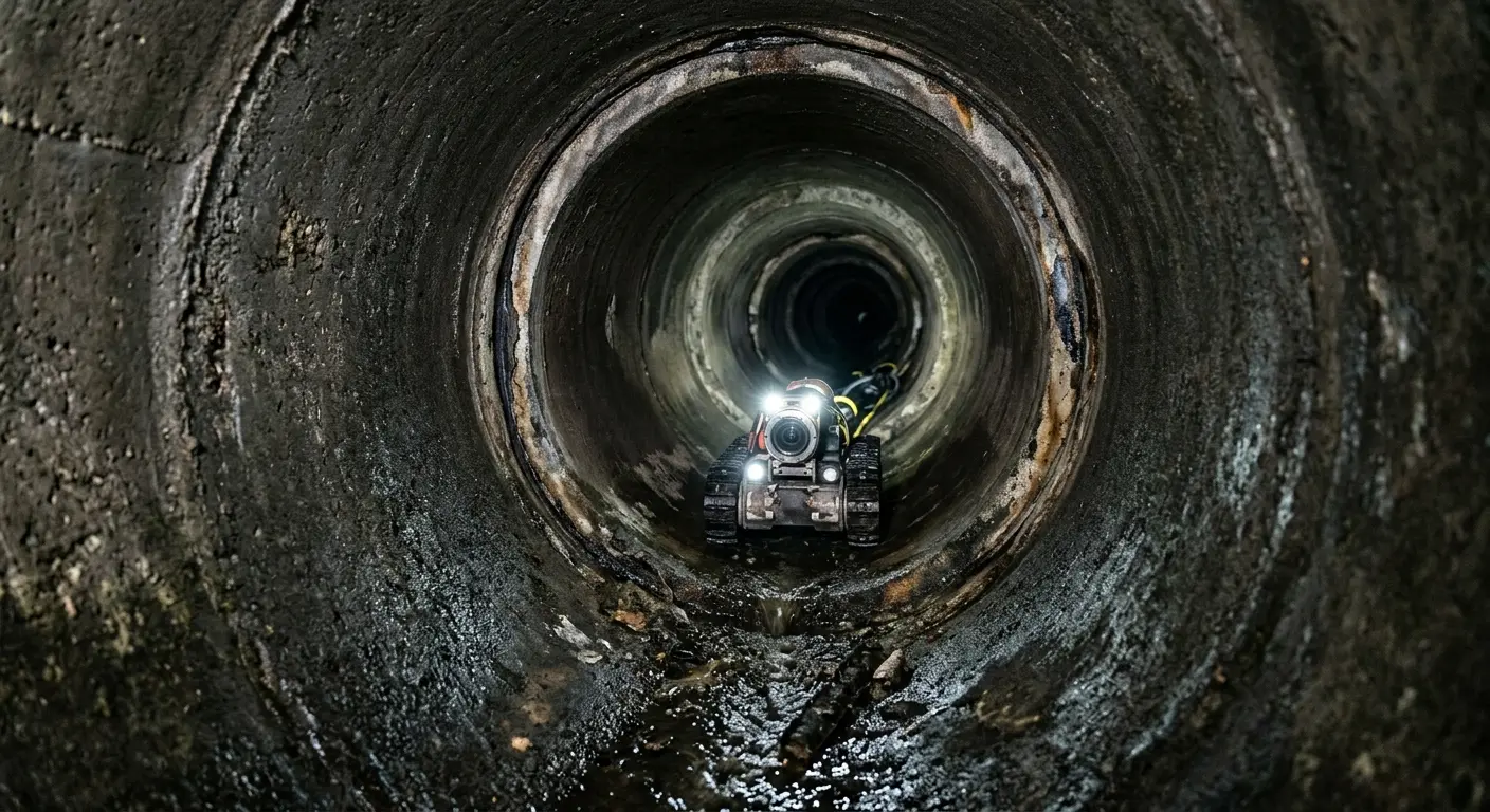 Robotic sewer camera inspecting pipe interior for Sewer Line Repair in Rolesville